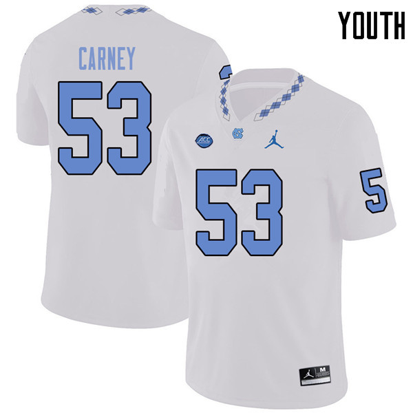 Jordan Brand Youth #53 Malik Carney North Carolina Tar Heels College Football Jerseys Sale-White - Click Image to Close